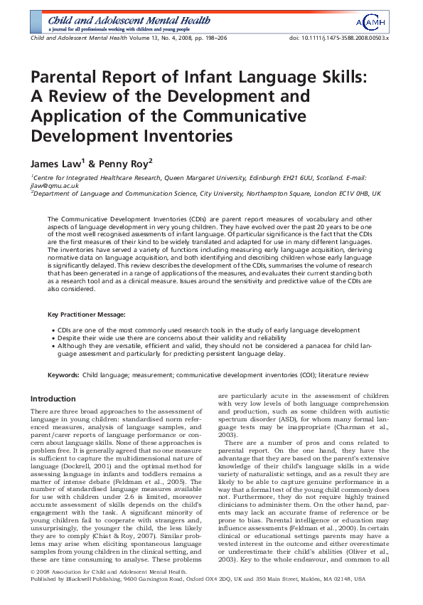 (PDF) Parental Report of Infant Language Skills: A Review of the ...