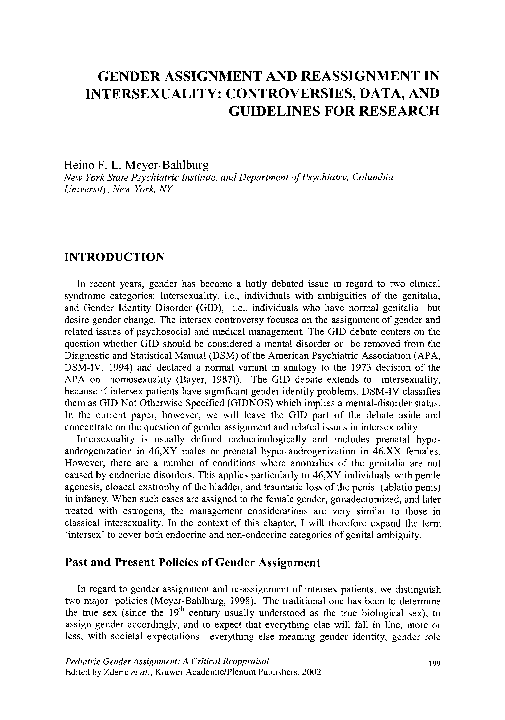 (PDF) Gender Assignment and Reassignment in Intersexuality ...