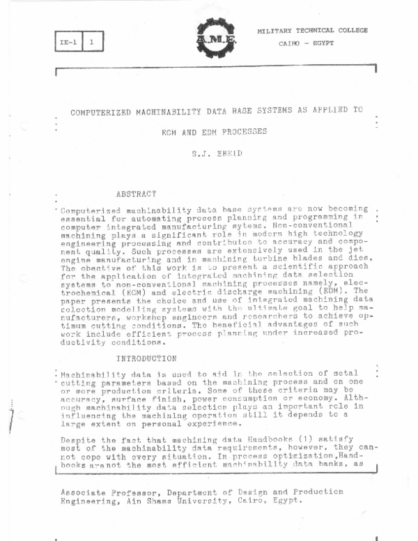 (PDF) Computerized Machinability Data Base Systems as Applied to Ecm ...