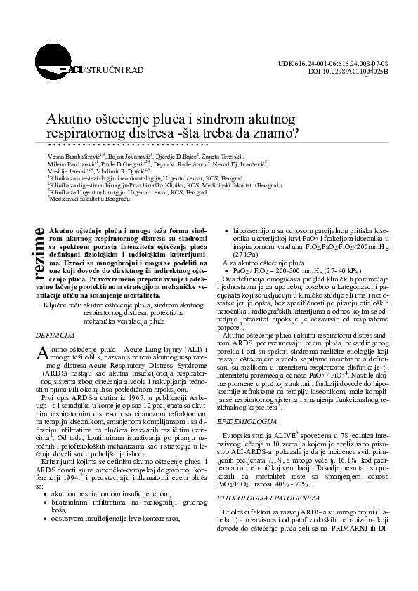 (PDF) Acute lung injury and acute respiratory distress syndrome: What ...