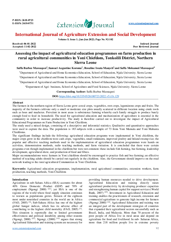 (PDF) Assessing the impact of agricultural education programmes on farm ...