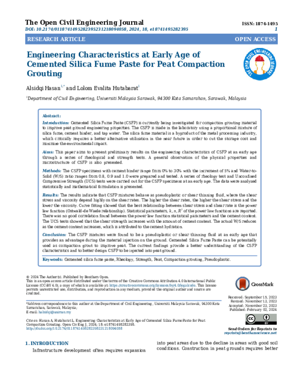 (PDF) Engineering Characteristics at Early Age of Cemented Silica Fume ...