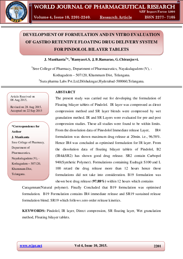(PDF) DEVELOPMENT OF FORMULATION AND IN VITRO EVALUATION OF GASTRO ...