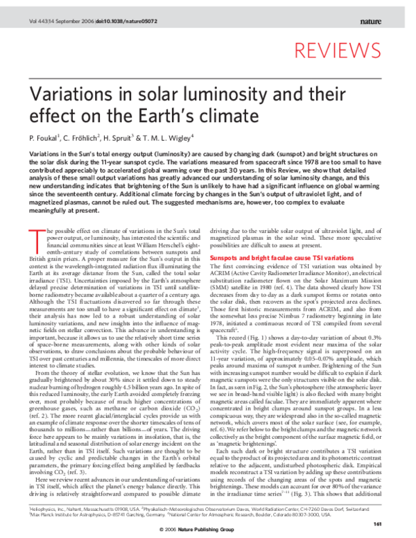 (PDF) Variations in solar luminosity and their effect on the Earth's ...
