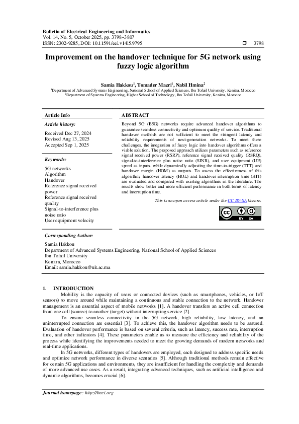 (PDF) Improvement on the handover technique for 5G network using fuzzy ...