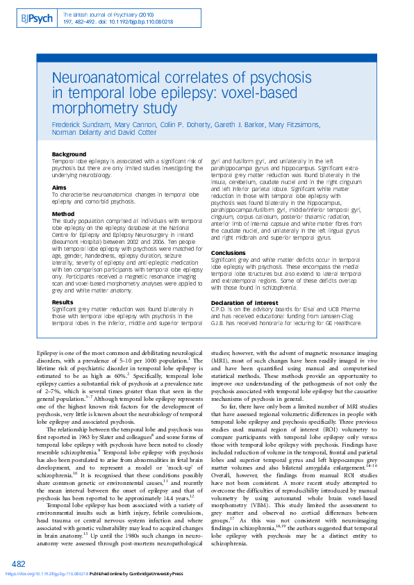(PDF) Neuroanatomical correlates of psychosis in temporal lobe epilepsy ...