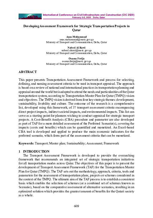 (PDF) Developing Assessment Framework for Strategic Transportation ...