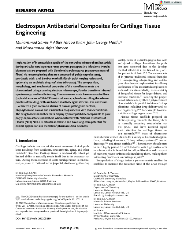(PDF) Electrospun Antibacterial Composites for Cartilage Tissue Engineering