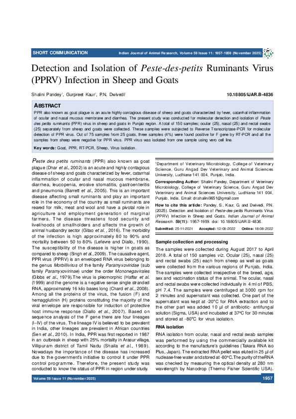 (PDF) Detection and Isolation of Peste-des-petits Ruminants Virus (PPRV ...