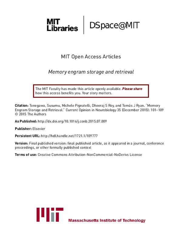 (PDF) Memory engram storage and retrieval