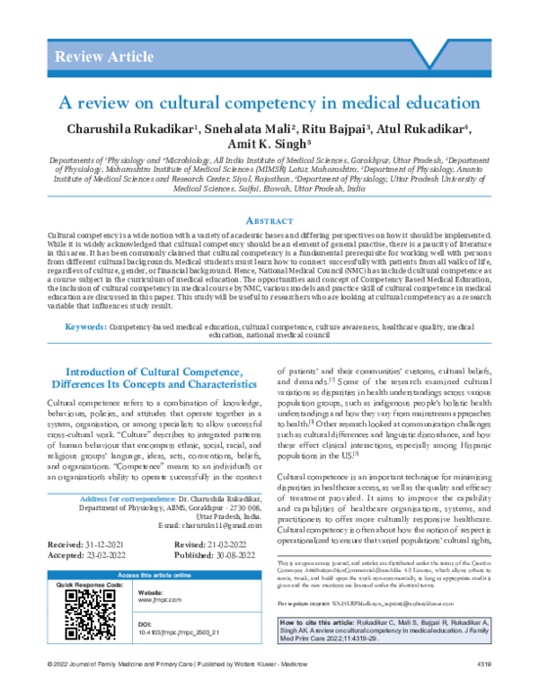 (PDF) A review on cultural competency in medical education