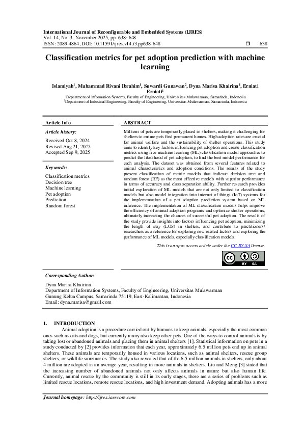 (PDF) Classification metrics for pet adoption prediction with machine ...