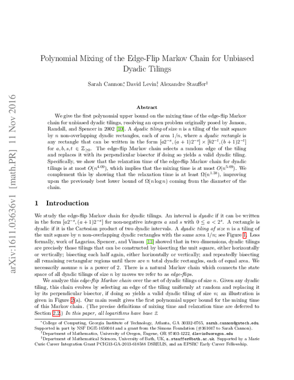 (PDF) Polynomial Mixing of the Edge-Flip Markov Chain for Unbiased ...
