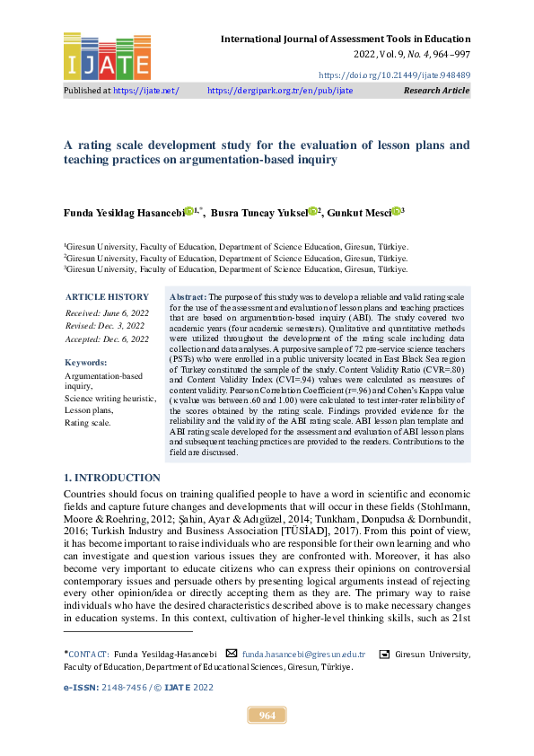 (PDF) A rating scale development study for the evaluation of lesson ...