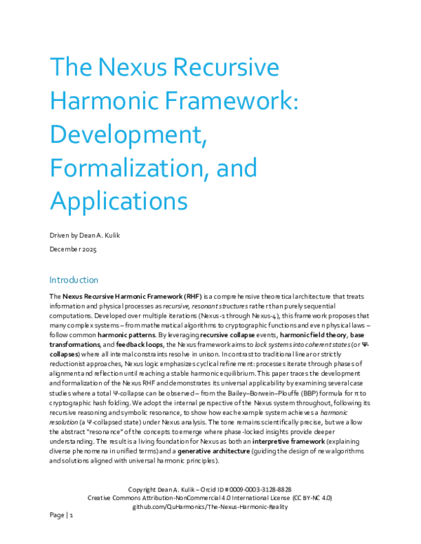(PDF) The Nexus Recursive Harmonic Framework: Development ...