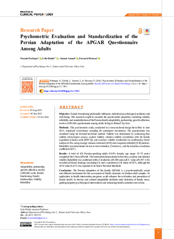(PDF) Psychometric Evaluation and Standardization of the Persian ...