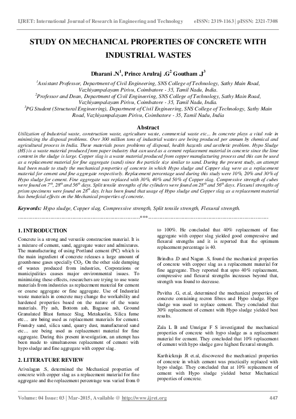 (PDF) Study on Mechanical Properties of Concrete with Industrial Wastes