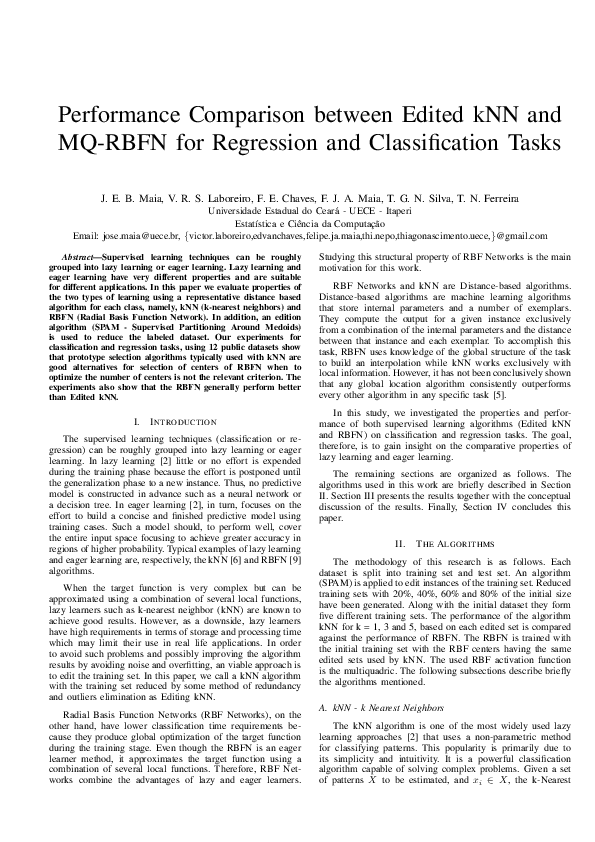(PDF) Performance Comparison between Edited kNN and MQ-RBFN for ...