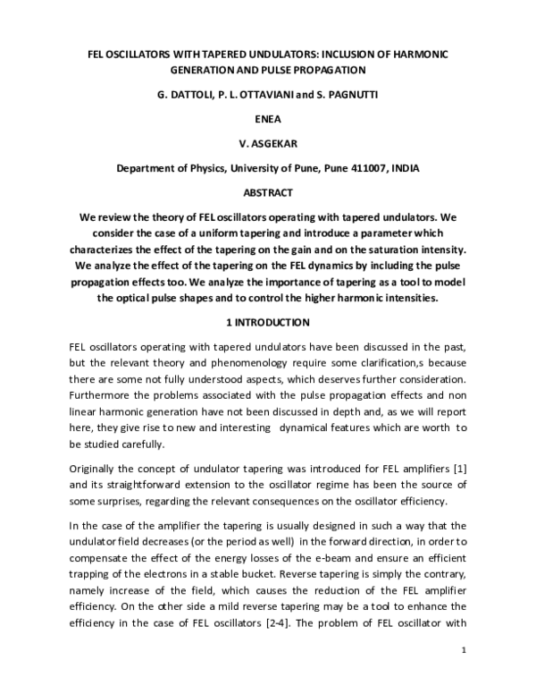 (PDF) Free electron laser oscillators with tapered undulators ...