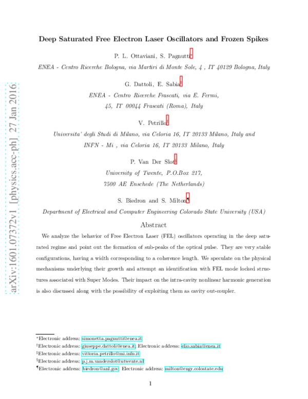 (PDF) Deep saturated Free Electron Laser oscillators and frozen spikes