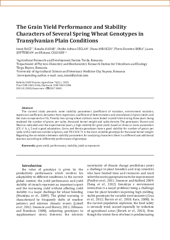 (PDF) The Grain Yield Performance and Stability Characters of Several ...