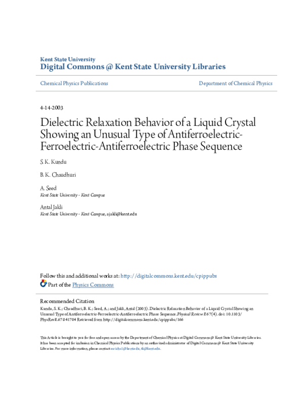 (PDF) Dielectric relaxation behavior of a liquid crystal showing an ...