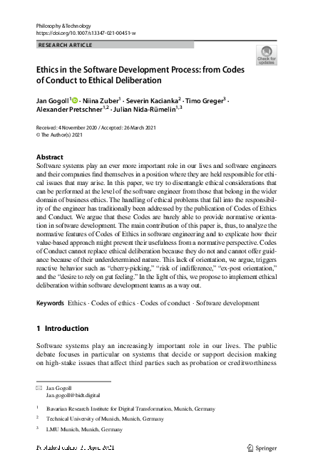 (PDF) Ethics in the Software Development Process: from Codes of Conduct ...