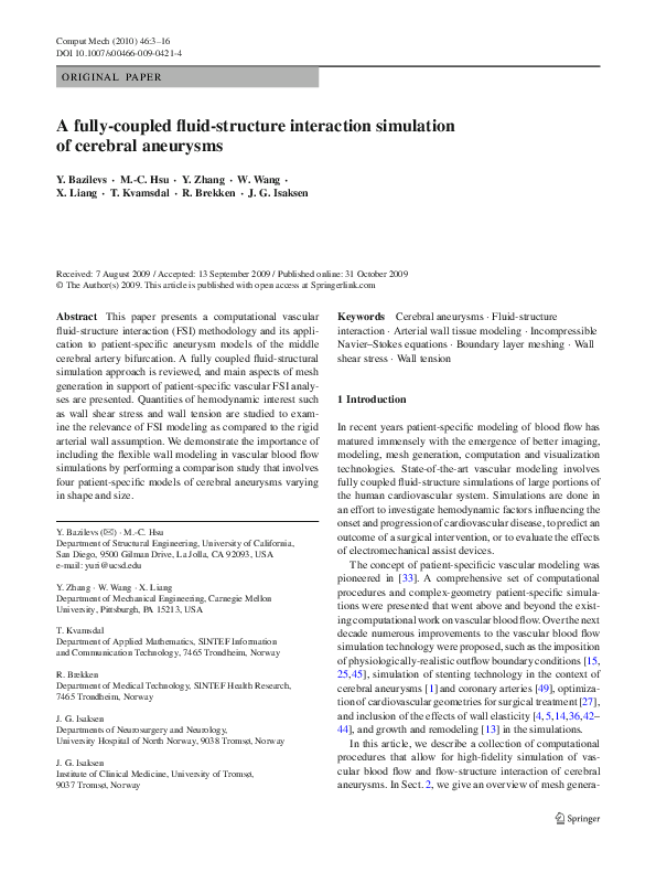 (PDF) A fully-coupled fluid-structure interaction simulation of ...
