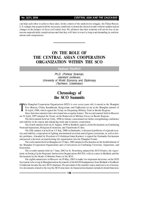 (PDF) On the role of the Central Asian Cooperation Organization within ...