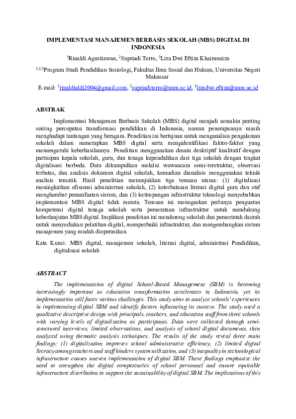(PDF) IMPLEMENTASI MANAJEMEN BERBASIS SEKOLAH (MBS) DIGITAL DI INDONESIA