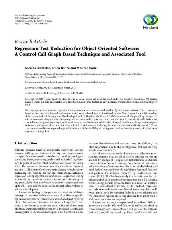 (PDF) Regression Test Reduction for Object-Oriented Software: A Control ...