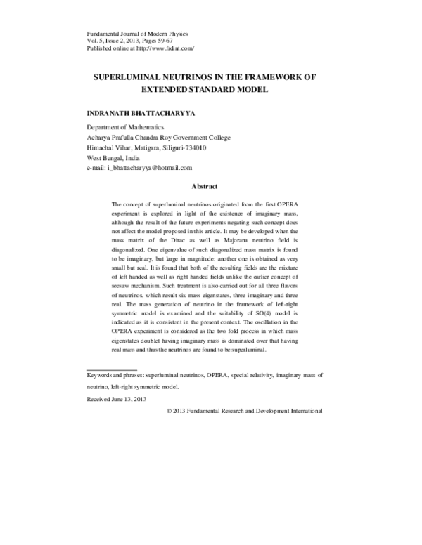 (PDF) Superluminal Neutrinos in the Framework of Extended Standard Model