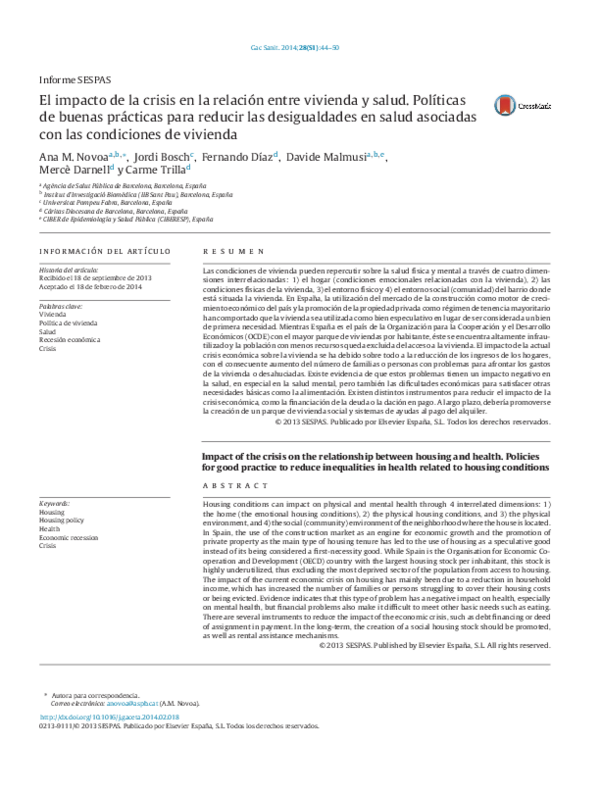 (PDF) El impacto de la crisis en la relación entre vivienda y salud ...