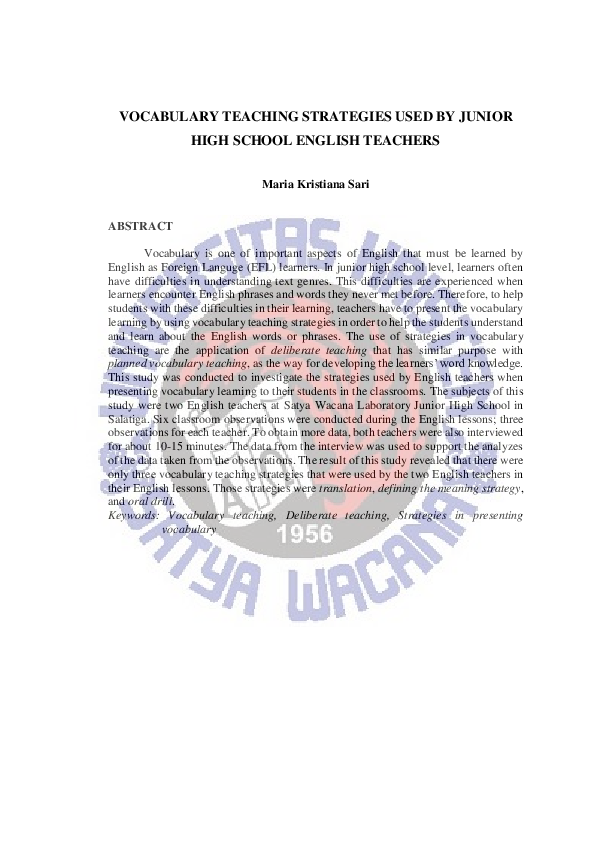 (PDF) Vocabulary Teaching Strategies Used By Junior High School English ...