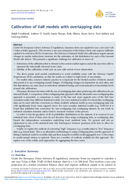 (PDF) Calibration of VaR models with overlapping data