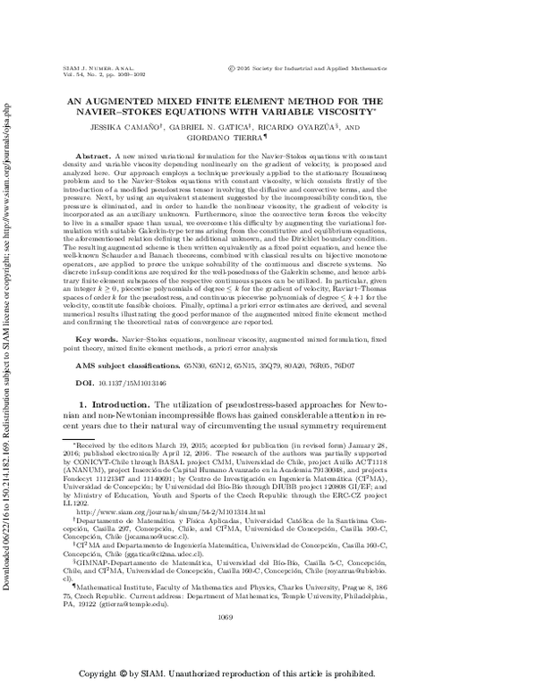 (PDF) An Augmented Mixed Finite Element Method for the Navier--Stokes ...