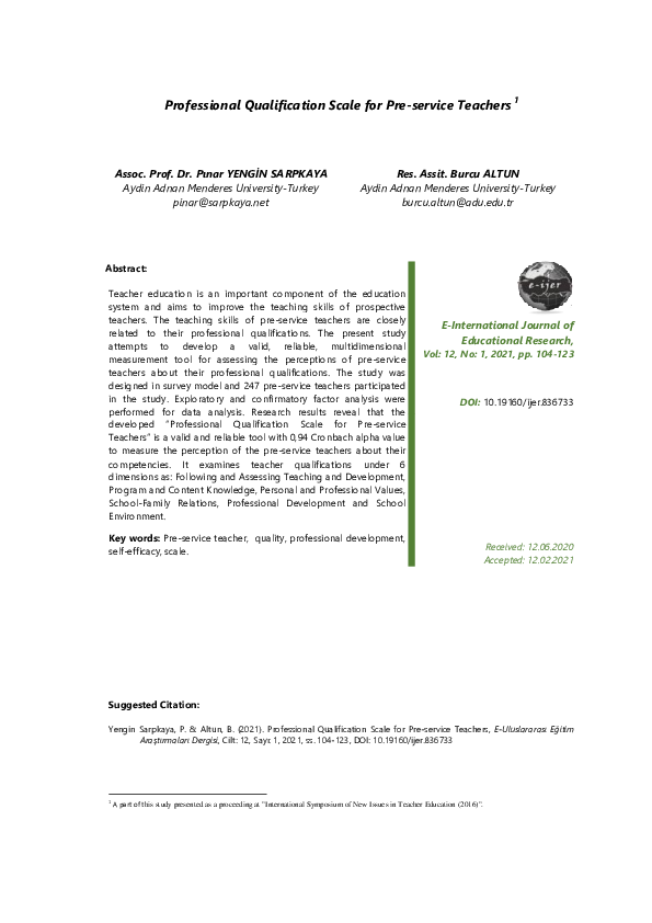 (PDF) Professional Qualification Scale for Pre-service Teachers