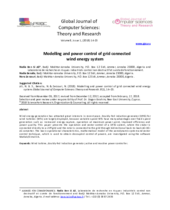 (PDF) Modelling and power control of grid connected wind energy system