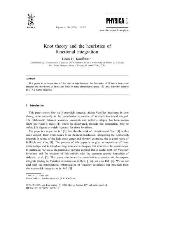(PDF) Knot theory and the heuristics of functional integration