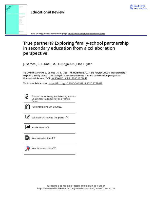 (PDF) True partners? Exploring family-school partnership in secondary ...