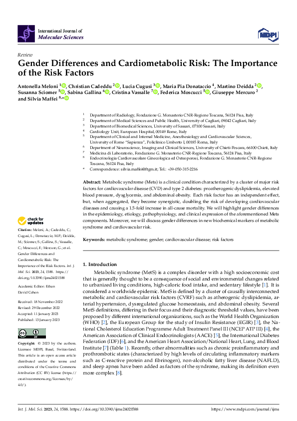 (PDF) Gender Differences and Cardiometabolic Risk: The Importance of ...