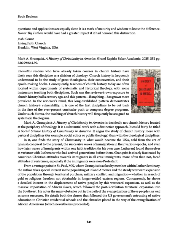 (PDF) Mark A. Granquist, The History of Christianity in America, Baker ...