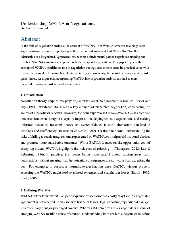 (PDF) Understanding WATNA in Negotiations