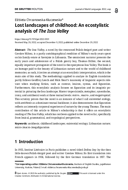 (PDF) Lost landscapes of childhood: An ecostylistic analysis of The ...