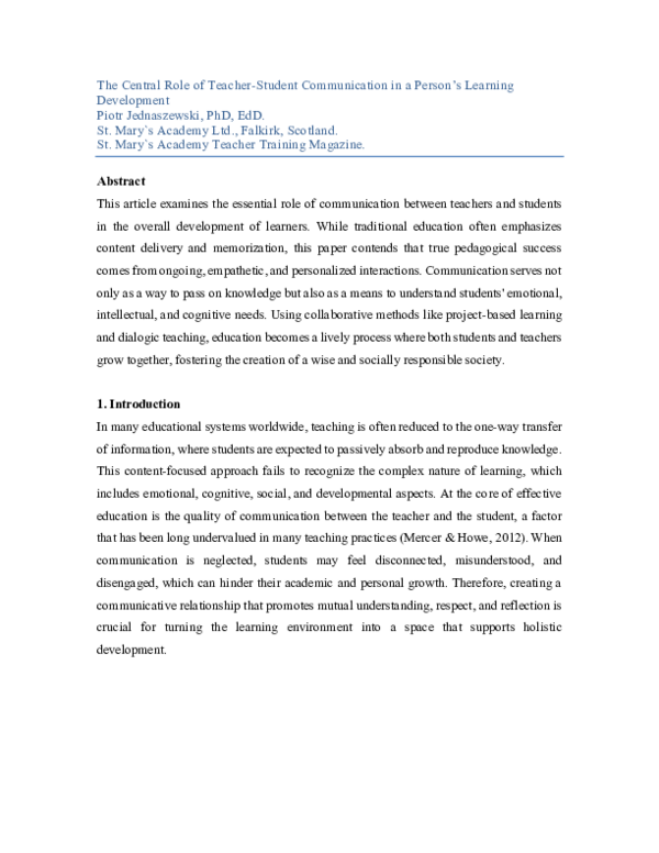 (PDF) The Central Role of Teacher-Student Communication in a Person's ...