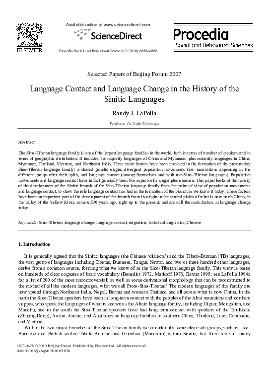 (PDF) Language Contact and Language Change in the History of the ...