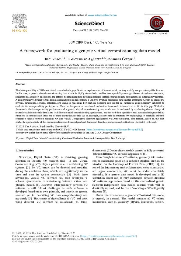 (PDF) A framework for evaluating a generic virtual commissioning data model