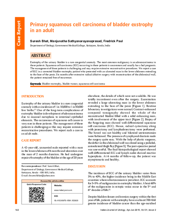 (PDF) Primary squamous cell carcinoma of bladder exstrophy in an adult