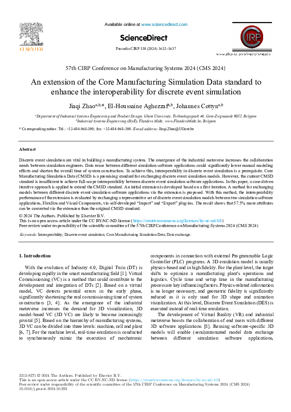 (PDF) An extension of the Core Manufacturing Simulation Data standard ...