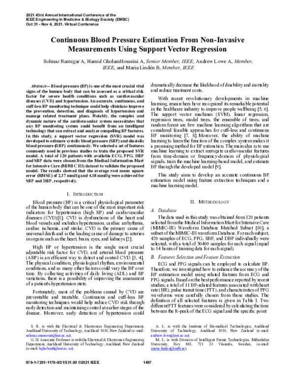 (PDF) Continuous Blood Pressure Estimation From Non-Invasive ...